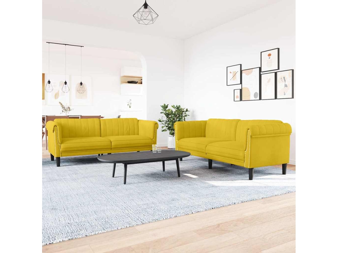 Vidaxl 2 Pcs Conjunto De Sofás Veludo Amarelo