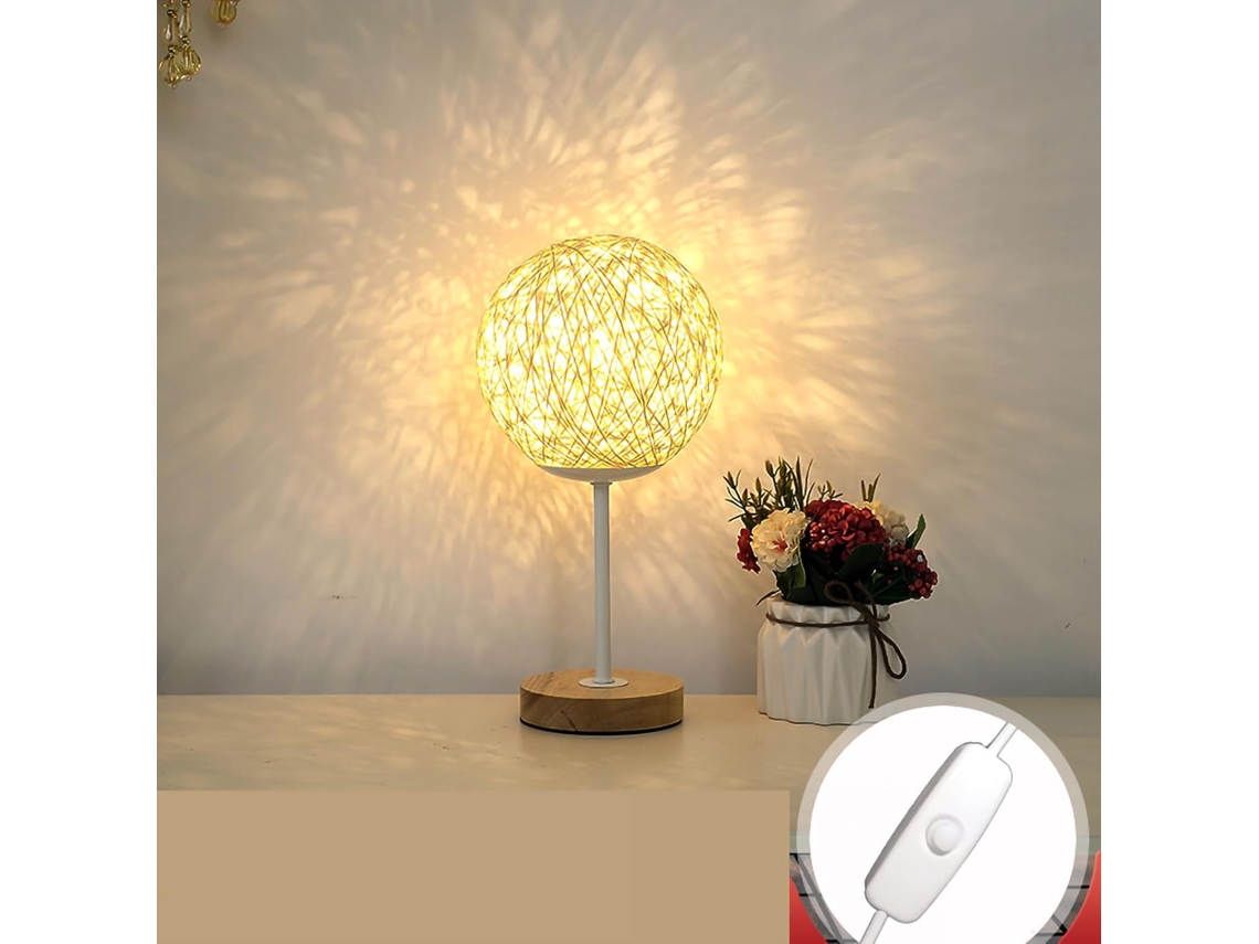 Luminária De Mesa Usb Cocoarm Em Madeira Bambu, Luz Noturna Led Com Cúpula De Vime, Luz Suave, Portátil, Ideal Para