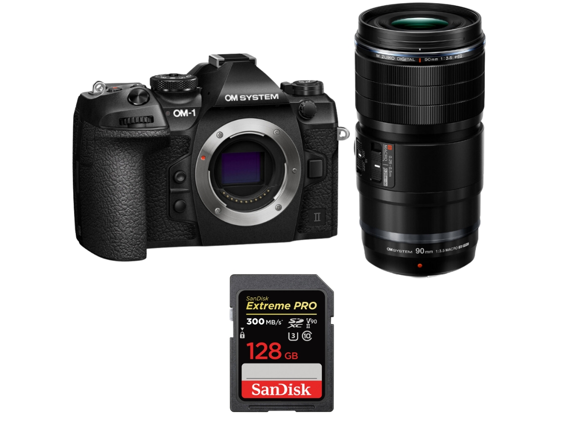Om 1 Mark Ii + Ed 90mm F/3.5 Macro Is Pro + 1 Sandisk 128gb Uhs ii 300mb/s + Ebook “20 Dicas para Fotos Que Impressionam” OM SYSTEM