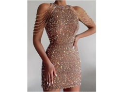 2026 vestido de Fiesta Corto Con Lentejuelas Doradas Hombro Descubierto Sexy para Mujer Ysd L Rosado