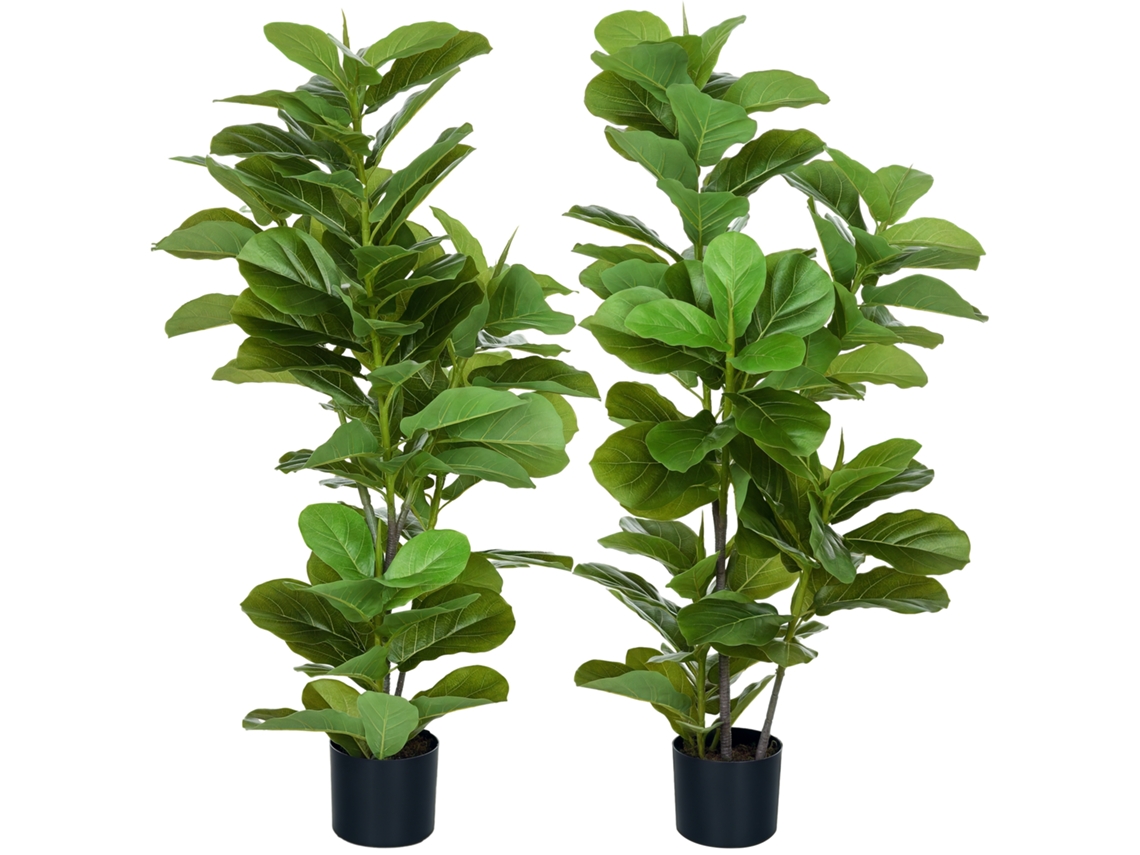 Conjunto de 2 Figueiras Artificiais com Folhas, Árvore Artificial 110 Cm com Vaso Incluído, Verde CHEZMOI