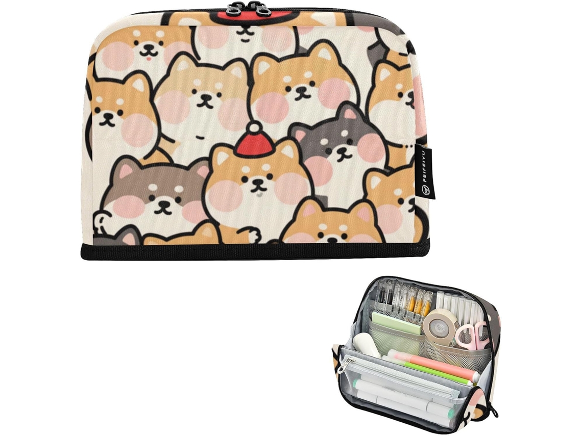 Estojo Feminino Grande Essencial Para A Escola Estampa De Cachorro Shiba Inu
