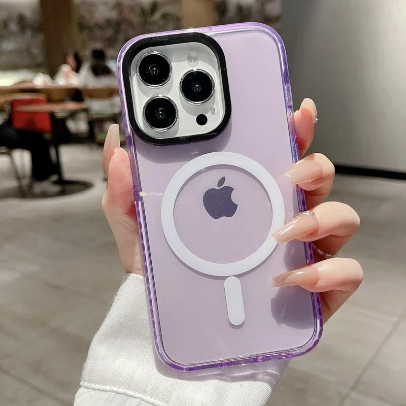 Capa Para Iphone 11 Com Carregamento Sem Fio (roxa), Com Moldura Magnética Transparente Na Parte Traseira.