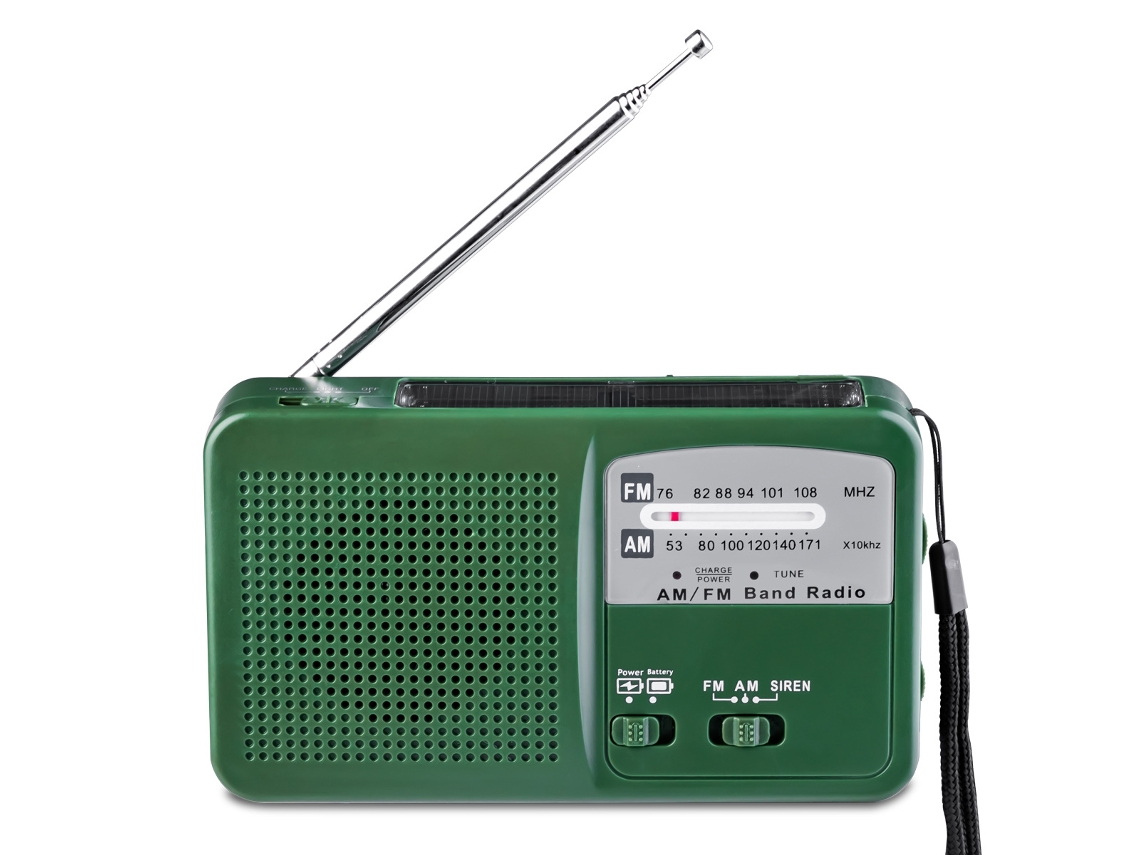 Rádio Fm/am com Manivela e Energia Solar, Lanterna Led e Sirene, Verde AQUAFORGE
