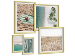 Composição De Quadros Paisagens Urbanas Com Prédios Moldura Dourada Pinturas De Quarto Espelharte (conjunto De 5 Imagens)