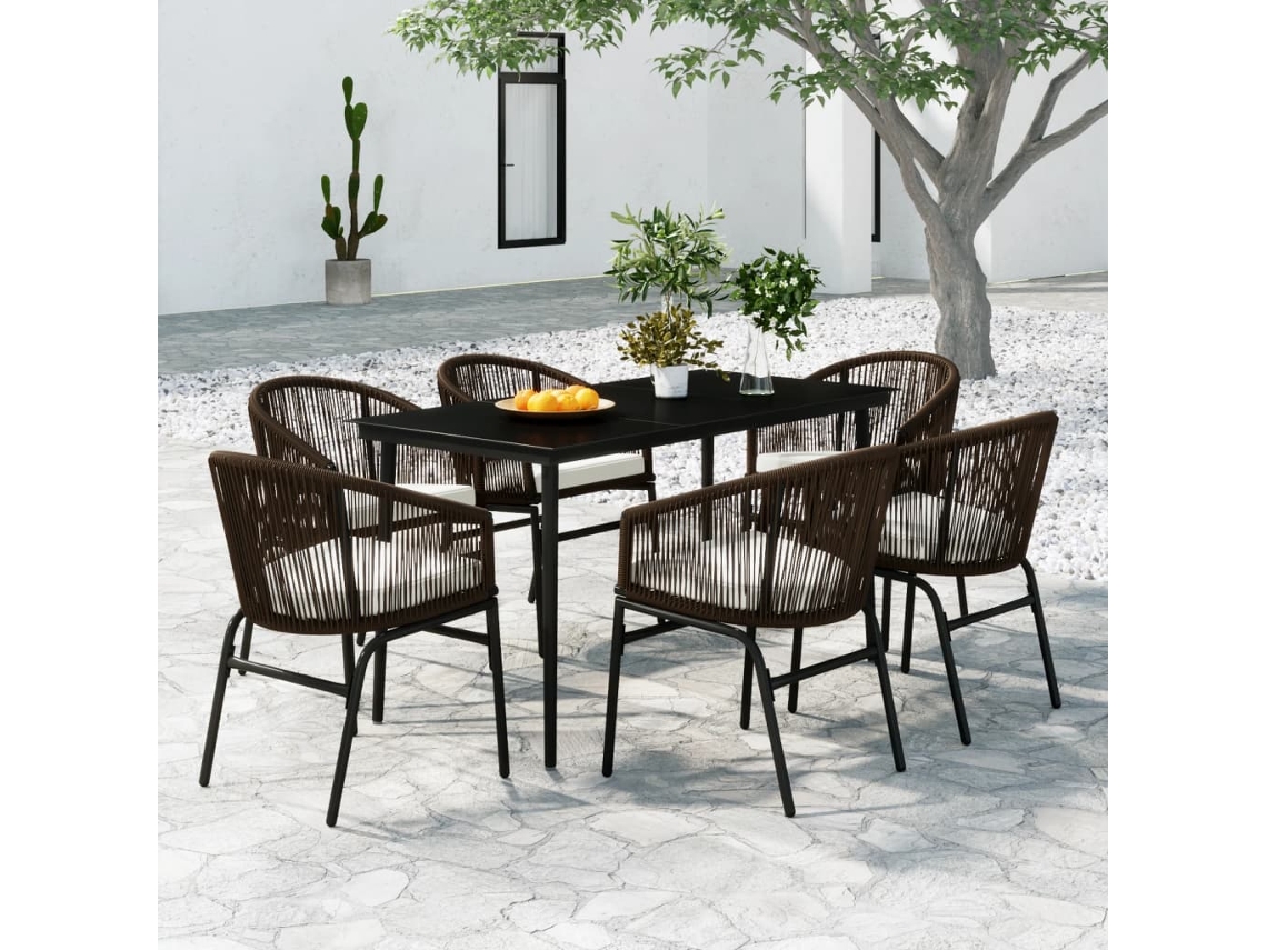 Vidaxl 7 Pcs Conjunto De Jantar Para Jardim Castanho