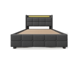 Cama Estofada com USB, Iluminada, 2 Gavetas, Estrutura Cinza 90x200cm PAPRIKA