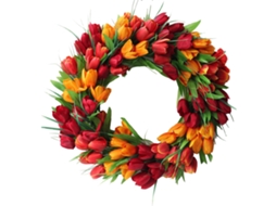 Guirlanda Decorativa de Tulipas para Parede, Design Que Simula Flores Artificiais Vermelhas e Amarelas e Folhas Verdes AQUAFORGE
