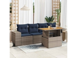 Vidaxl 5 Pcs Conjunto Sofás De Jardim C/ Almofadões Vime Pe Cinzento