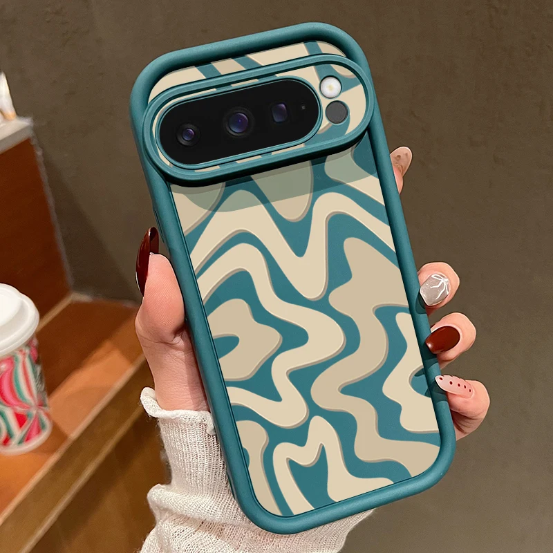 Capa Protetora Macia Com Estampa Listrada Azul Para Google Pixel 10 Pro, À Prova De Choque, Em Tpu.