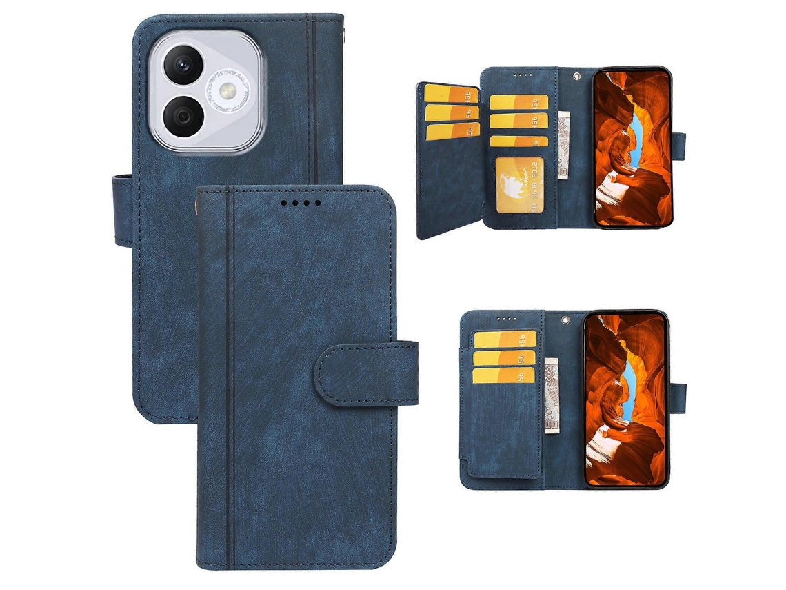 Capa De Couro Tkdaddy Para Honor 400 Lite 5g, Com Padrão De Linha, Tipo Carteira, Com 9 Compartimentos Para Cartões, Azul