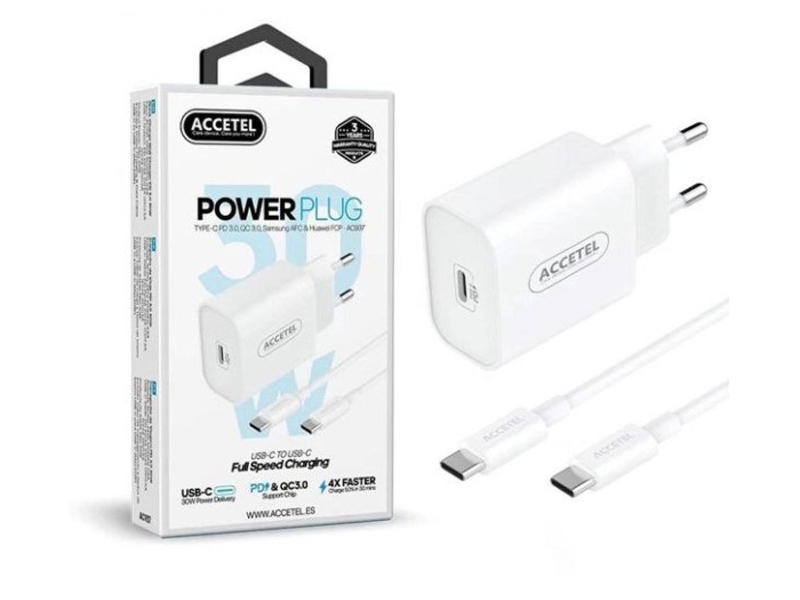 Carregador Parede Pd + Cabo Type-c Accetel Ac937 Para Apple Iphone 17 Pro | 3a | 30w Branco