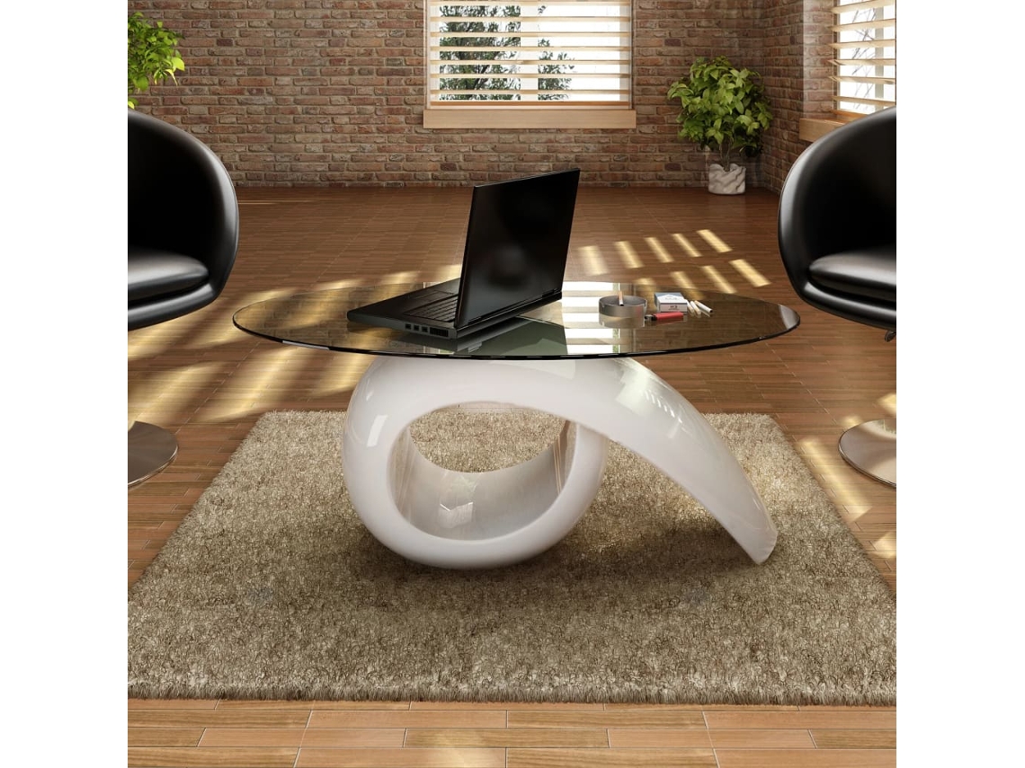 Vidaxl Mesa De Centro Com Tampo Oval De Vidro, Branco Brilhante