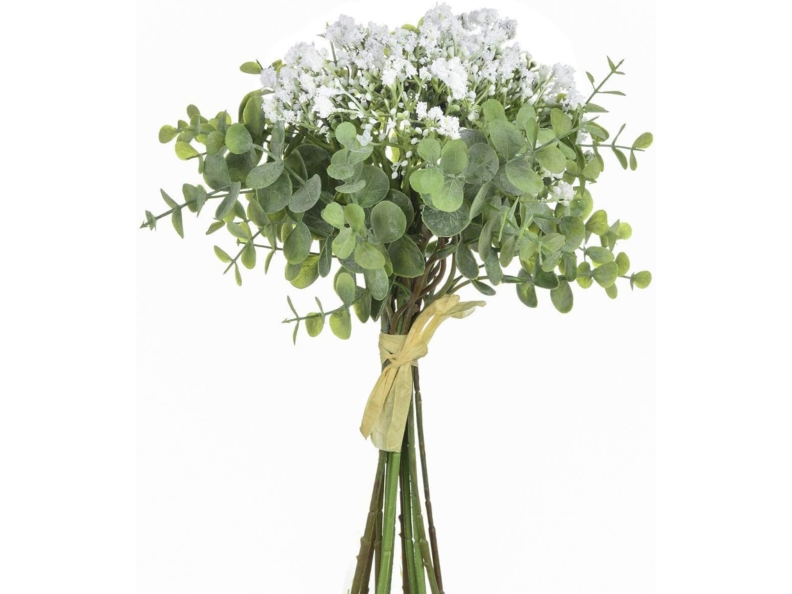 Pacote com 1 Buquê de Flores Artificiais, 6 Véus de Noiva e 6 Ramos de Eucalipto, para Casamento em Interior e Externos AQUAFORGE