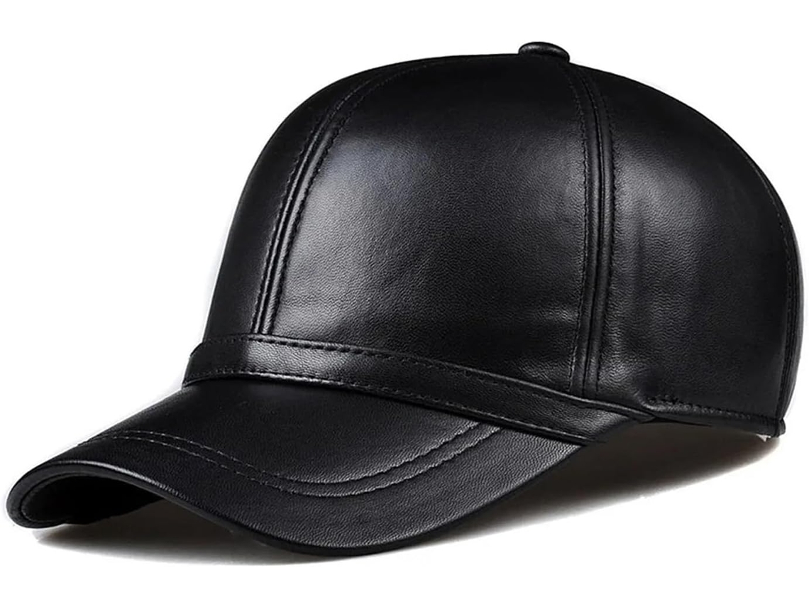 Boné de Beisebol Masculino em Couro Legítimo, Chapéu Casual de Inverno em Pele de Carneiro. SFUSHOS