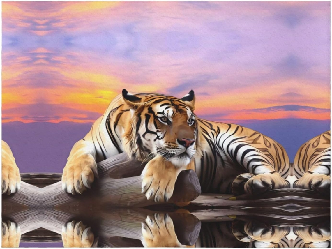 Colcha de Flanela com Estampa Tigre Deitado Sobre Madeira Cobertor Macio e Aconchegante Ideal para Sofá Quar