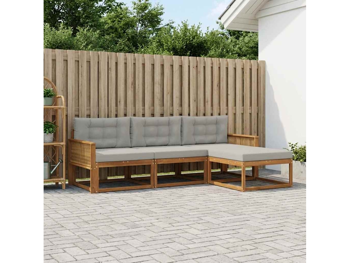 Vidaxl Conjunto De Sofás Para Exterior 4 Pcs Natural E Cinza Claro