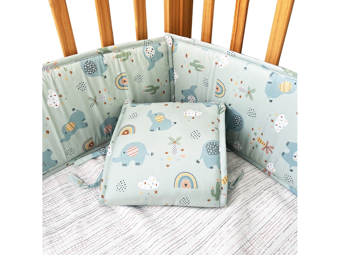 Conjunto de Protetores de Berço PANOONA 4 Peças com Estampa de Elefante (2 X 132 Cm + 2 X 68,5 Cm)