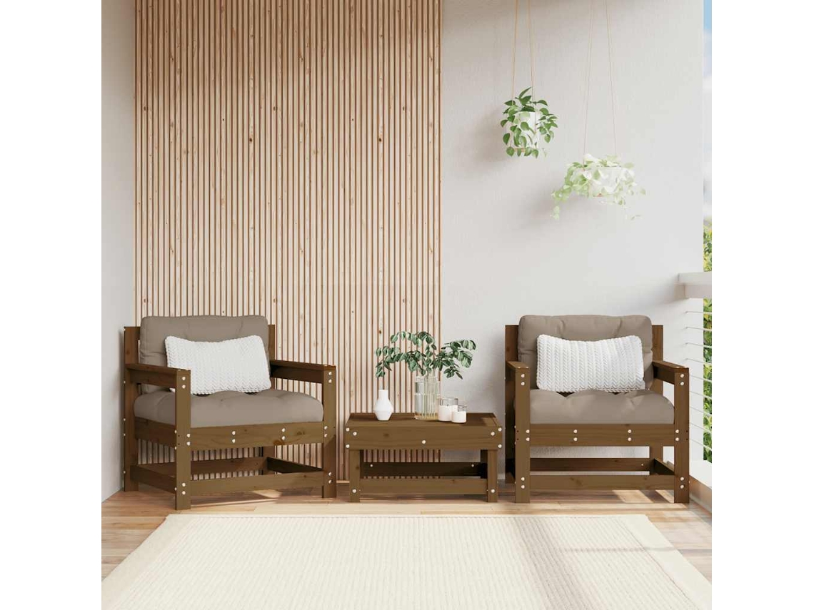 Vidaxl Cadeiras De Jardim C/ Almofadões 2pcs Pinho Maciço Castanho-mel
