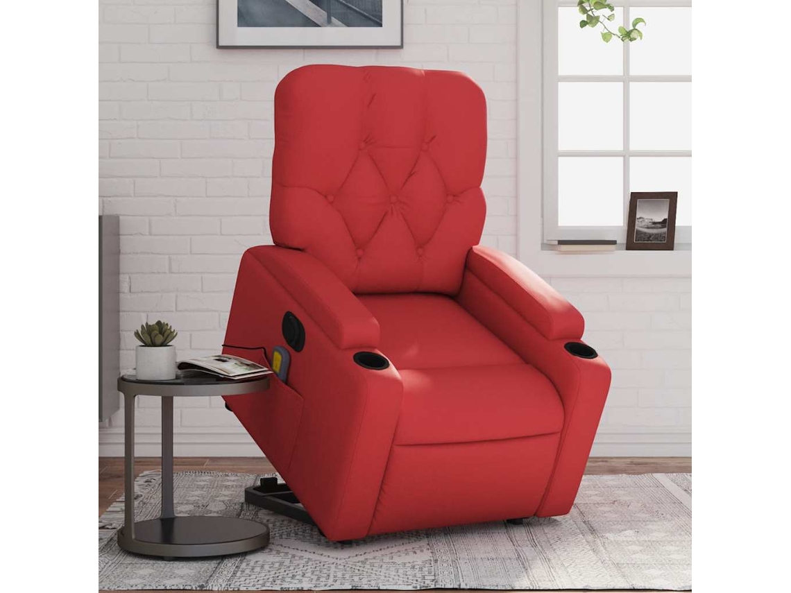 Vidaxl Poltrona Reclinável Elevatória Elétrica Couro Artif. Vermelho