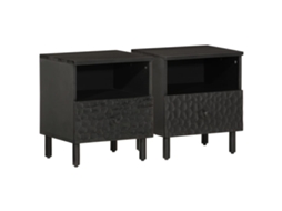 Vidaxl Mesas De Cabeceira 2 Pcs 40x33x46 Cm Mangueira Maciça Preto
