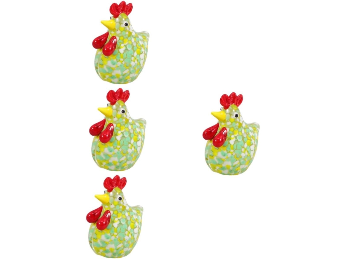 Conjunto 4 Miniaturas Galinhas Vidro Decoração Artesanal Presente Charmoso Ambientes Internos Ornamento GOKOCO