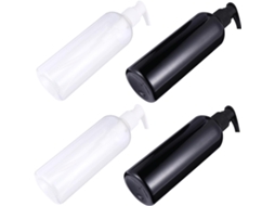 Conjunto de 4 frascos com bomba dosadora de 300ml para loção e xampu, em PET e PP.