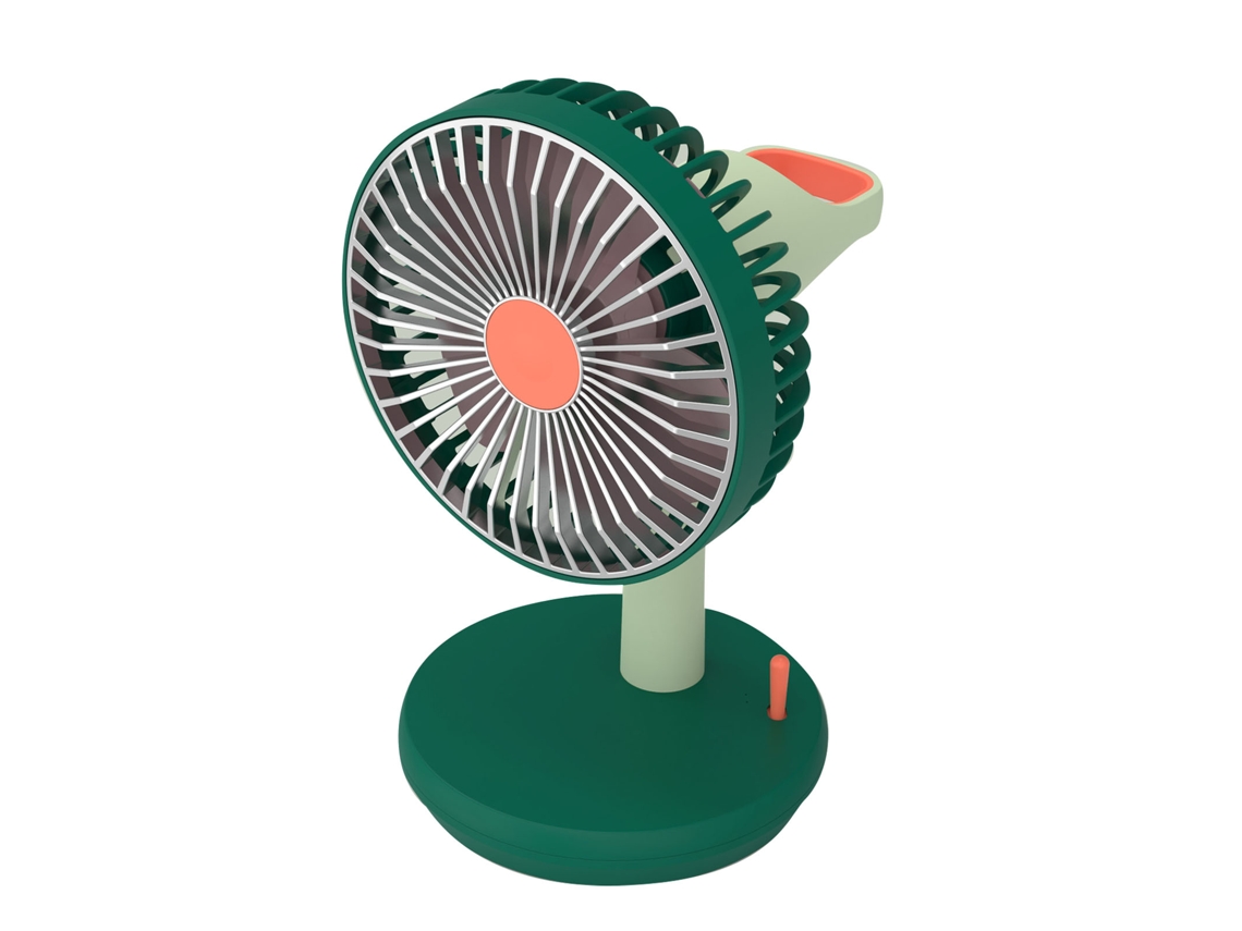 Ventilador de mesa portátil Primerox com 3 velocidades, USB carregável, silencioso, 1200mAh, verde | S/MARCA