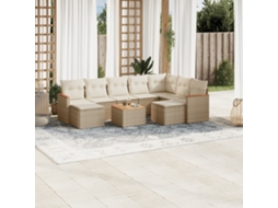 Vidaxl 10 Pcs Conjunto De Sofás P/ Jardim Com Almofadões Vime Pe Bege