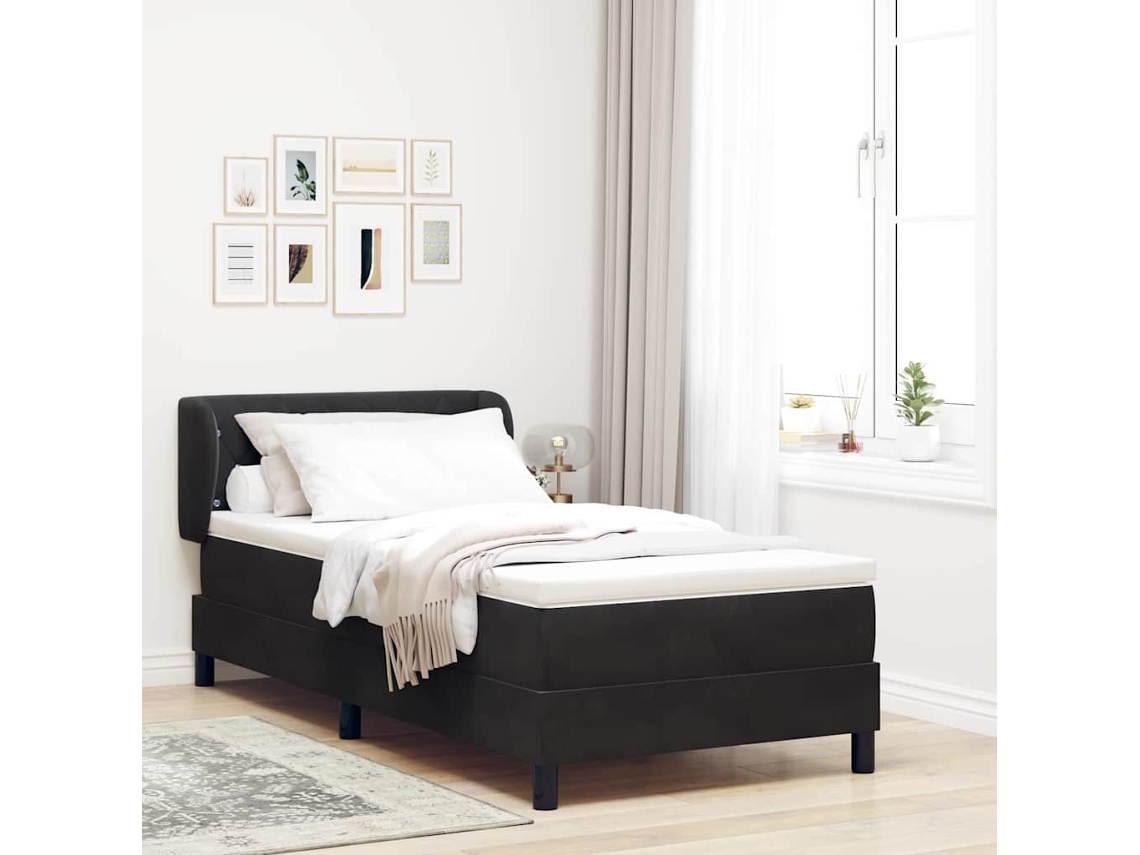 Vidaxl Cama Box Com Cabeceira Preto 90 X 200 Cm Veludo