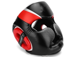 Capacete de Boxe com Proteção Facial para Treino de Muay Thai e Sanda, Tamanho Adulto, Vermelho