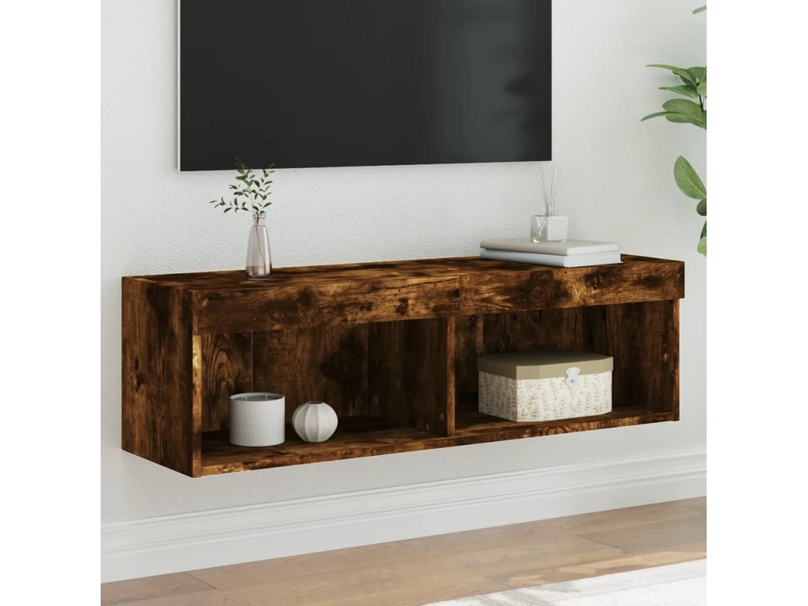 Vidaxl Móvel De Tv Com Luzes Led 100x30x30 Cm Carvalho Fumado