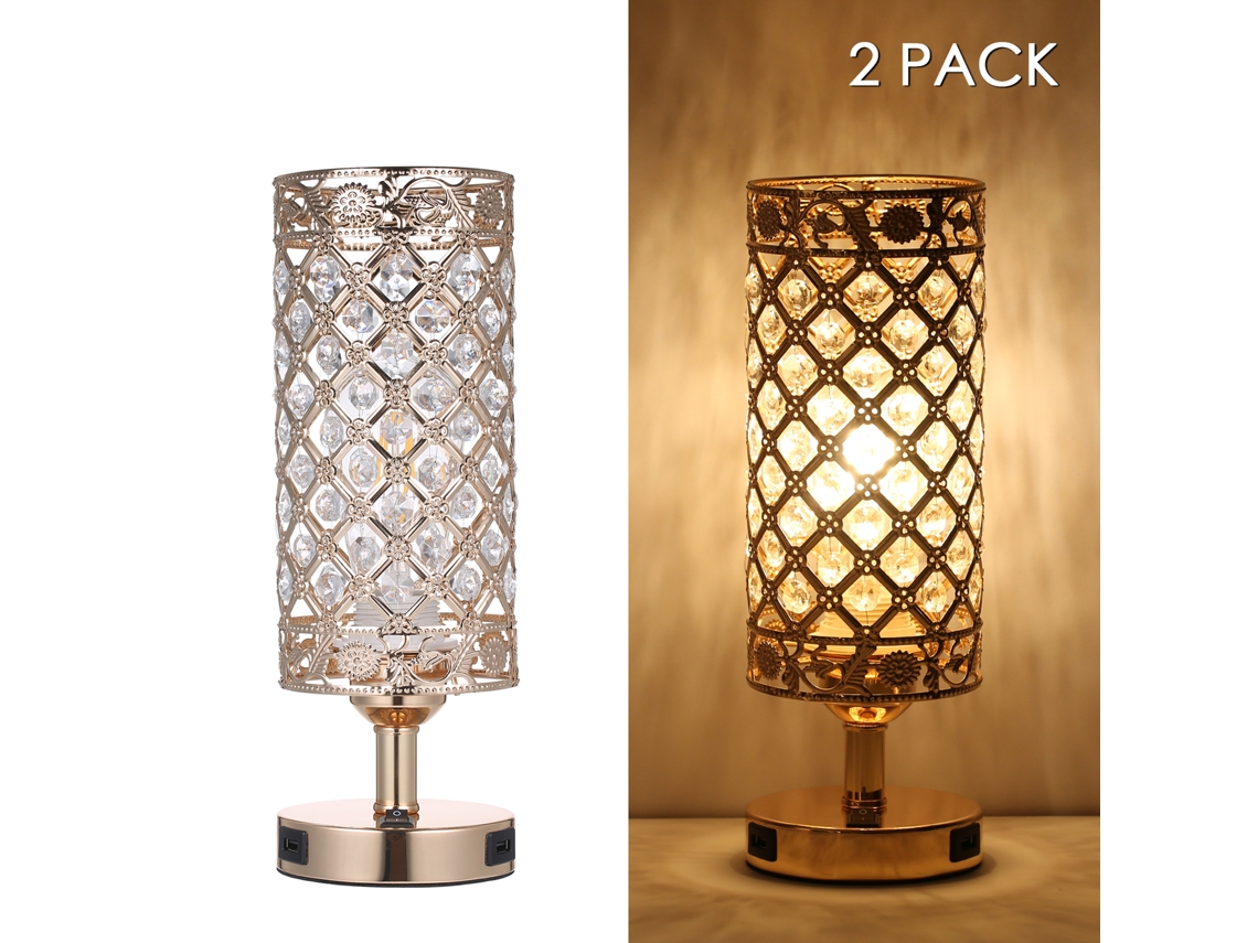 Lâmpada de Mesa com 2 Portas Usb Tomshine, Cristal K5, Moderna, para Quarto, Cabeceira | S/MARCA