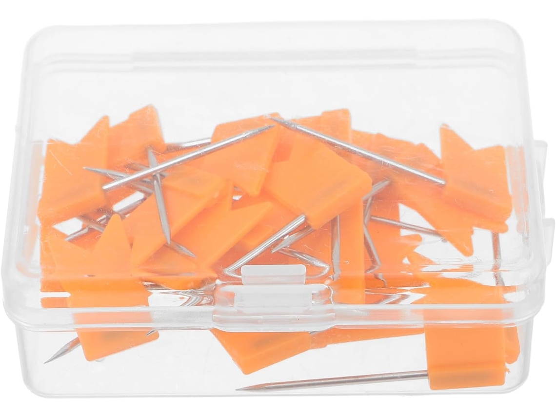 Conjunto De 60 Tachinhas Para Mapas E Bandeiras, Laranja, Em Poliestireno E Aço, Fáceis De Reposicionar E Duráveis Para
