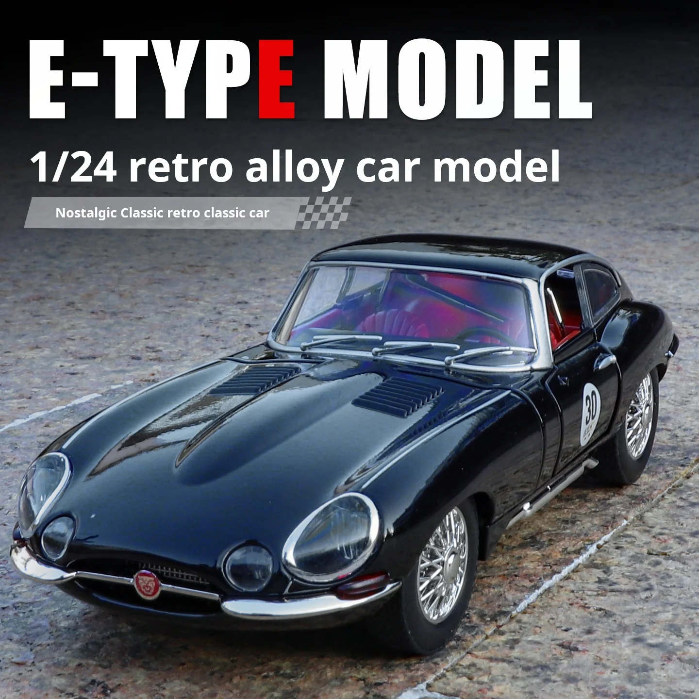 (preto) Miniatura retrô do Jaguar E-type na escala 1:24.