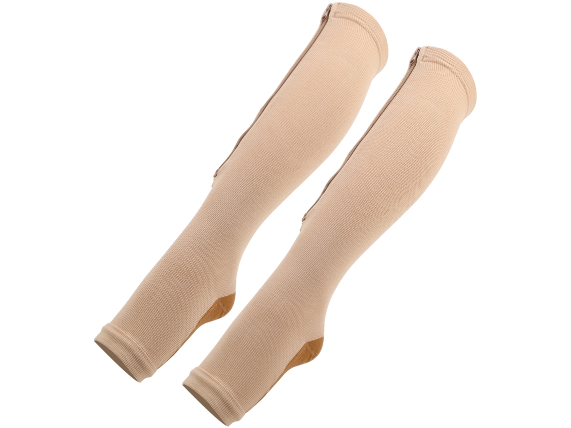 1 Par De Meias De Compressão Com Zíper Até A Metade Da Panturrilha, Estilo Legging, Elásticas, Com Dedos Abertos(meias Zíper(cor Da Pele