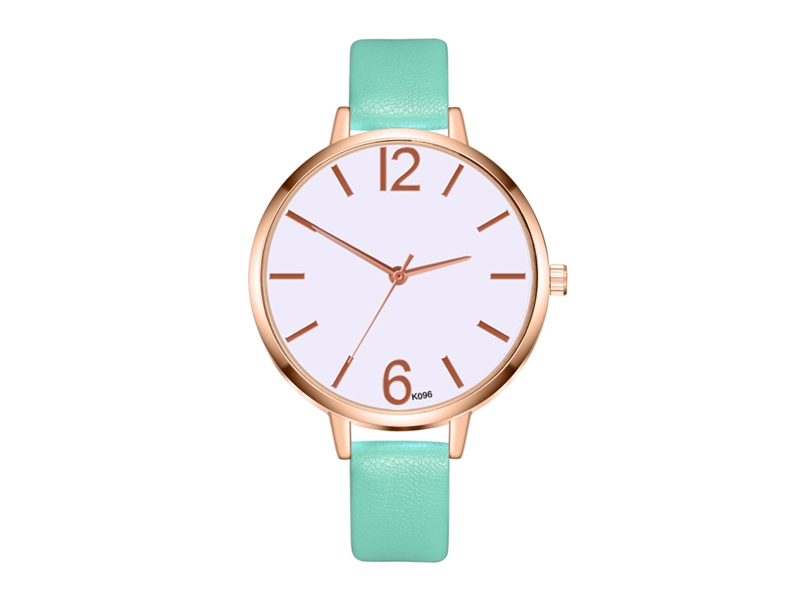 Relógio de Pulso Feminino de Moda com Pulseira de Couro Pu e Dial Redondo Menta