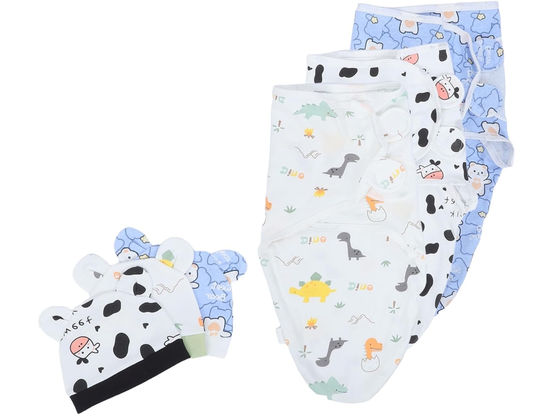 Conjunto de 3 Mantas de Algodão com Gorros CHABERLU com vaca e dinossauro