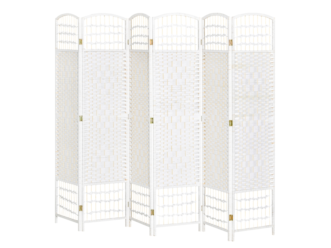 Divisor Branco, 242 X 170 Cm, Em Madeira E Bambu E Palha, Para Interior