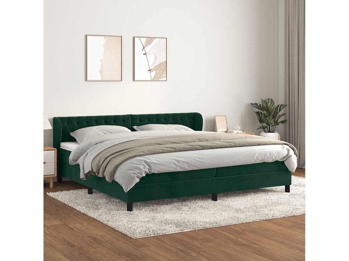 Vidaxl Cama Com Molas/colchão 200x200 Cm Veludo Verde-escuro