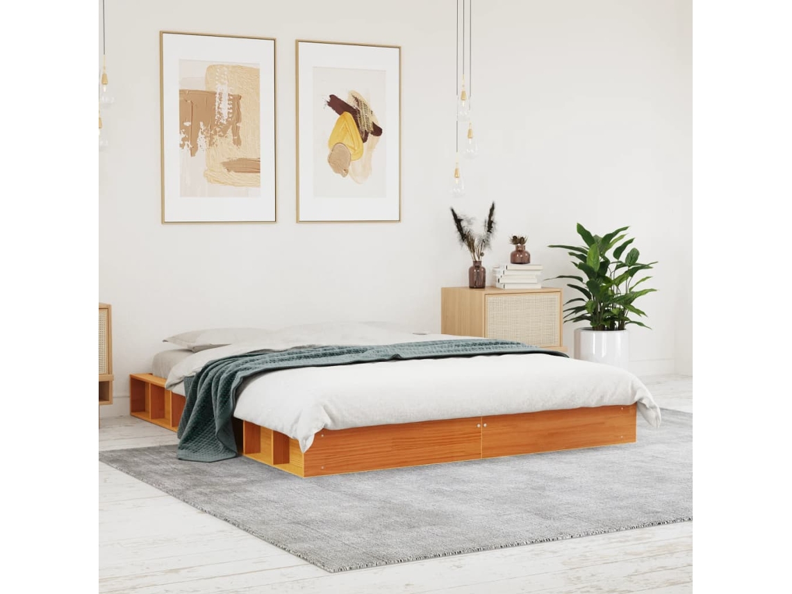 Vidaxl Cama Sem Colchão 160x200 Cm Madeira Pinho Maciço Castanho-mel