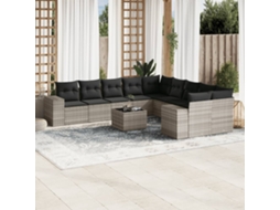 Vidaxl 11 Pcs Conjunto Sofás De Jardim C/ Almofadões Vime Pe Cinzento
