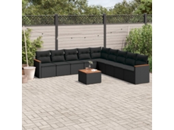 Vidaxl 10 Pcs Conjunto Sofás De Jardim C/ Almofadões Vime Pe Preto