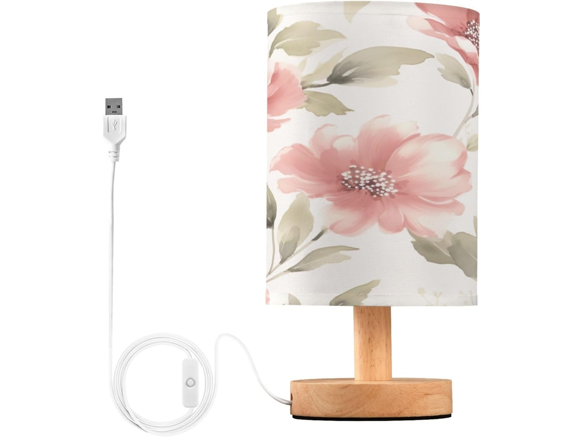 Abajur De Cabeceira Com Estampa Floral Em Aquarela, Portas De Carregaje USB C, Luminária De Mesa Cabeceira, Luminária