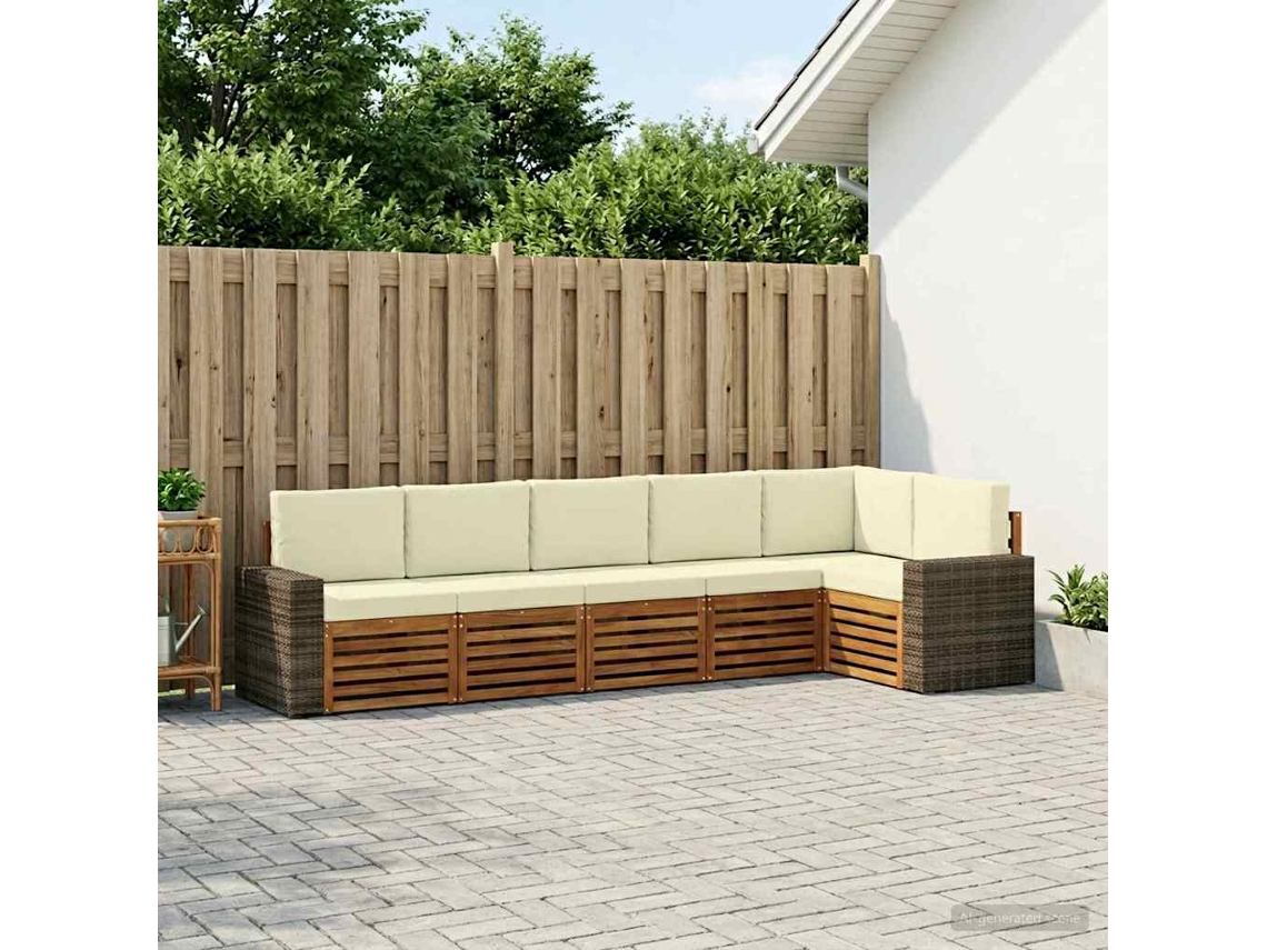 Vidaxl Conjunto De Sofás Para Exterior 6 Unid. Natural E Creme