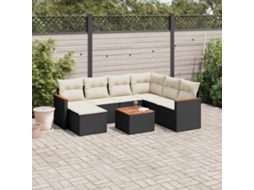 Conjunto de 8 Sofás de Jardim com Almofadas Vime Pe Preto Dkd Home Decor