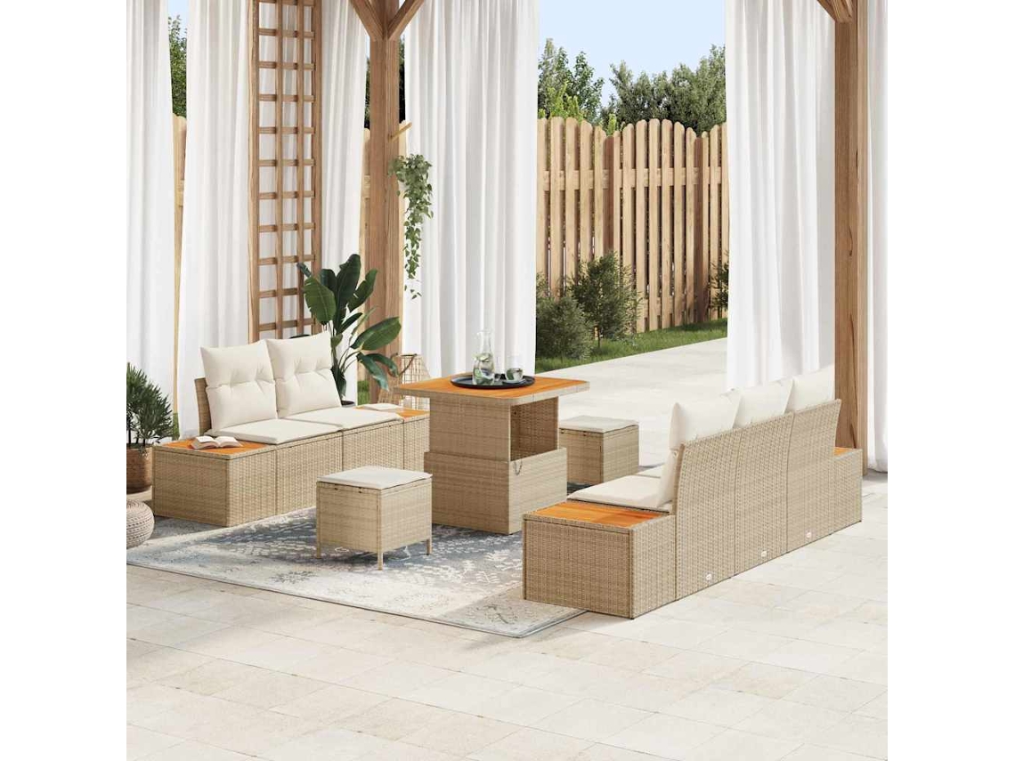 Conjunto 8 Conjunto De Sofá De Jardim Com Almofadas Vidaxl Bege Vime Pe