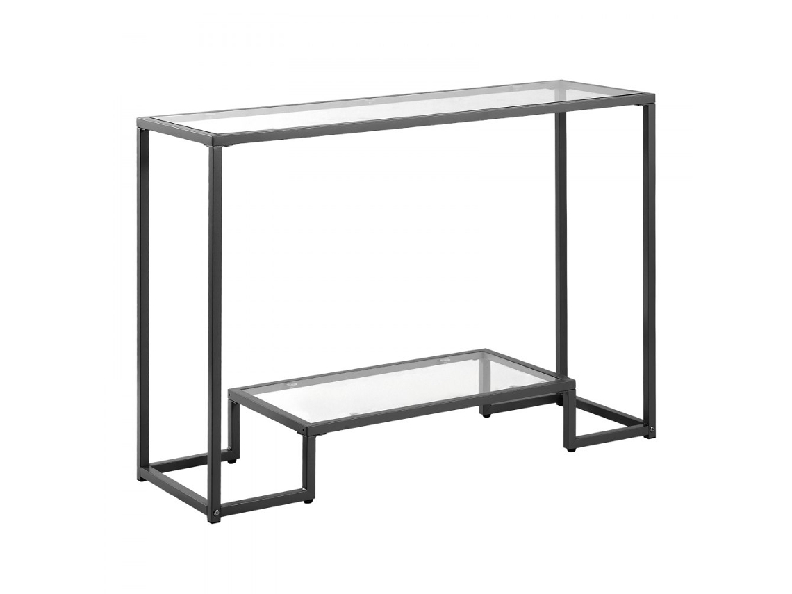 Mesa Consola De Vidro Retangular Com 2 Níveis Em Metal Preto Tekmaquinas
