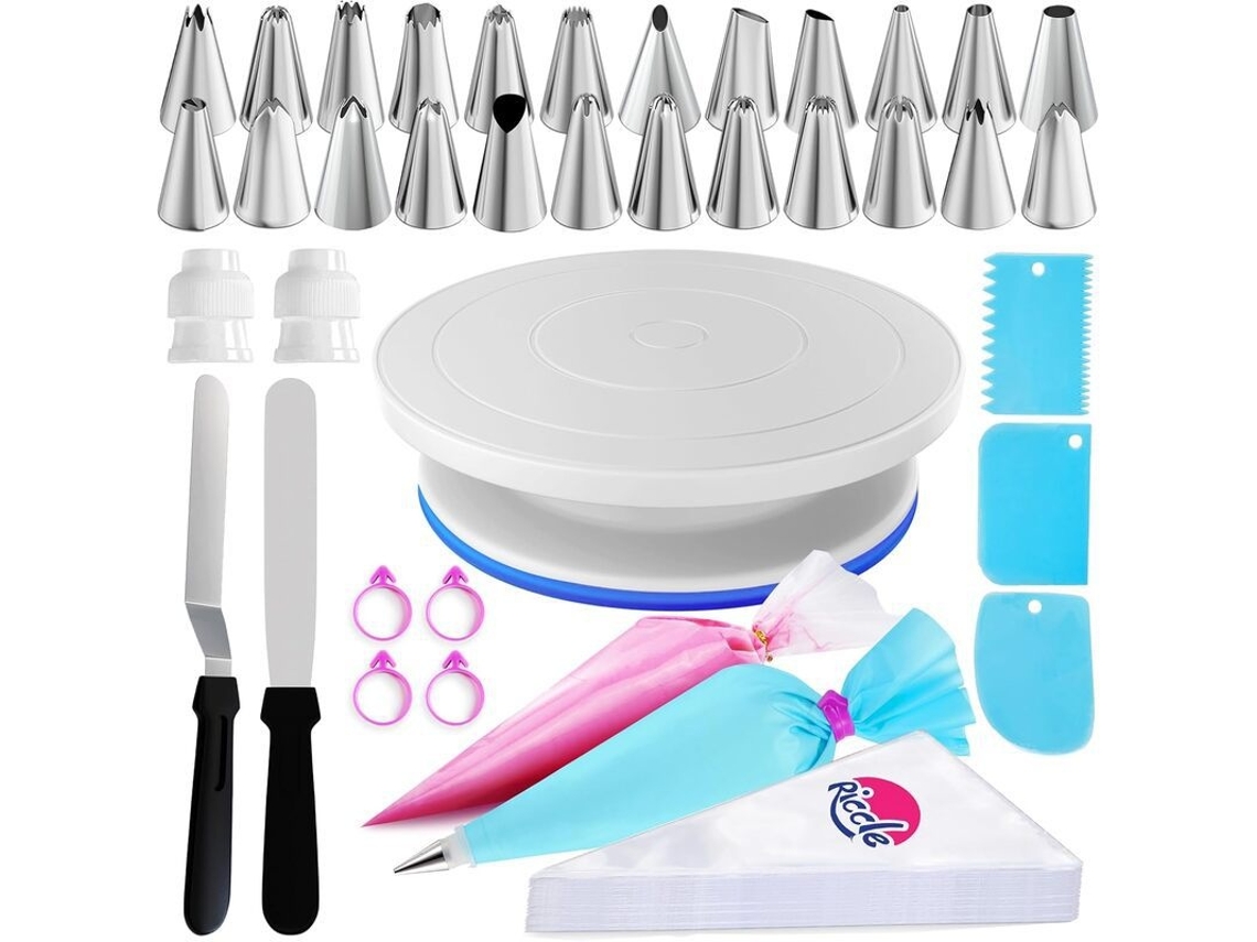 Kit De Confeitaria Com Prato Giratório E Bicos, 88 Peças, Azul Elysve