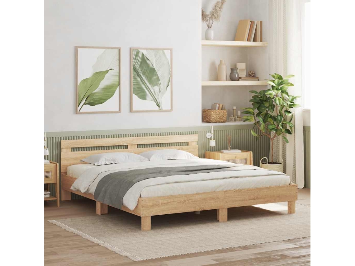 Vidaxl Estrutura Cama C/ Cabeceira Derivados Madeira Carvalho Sonoma